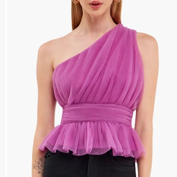 Endless Rose One Shoulder Textured Tulle Top - Picture 15 of 15